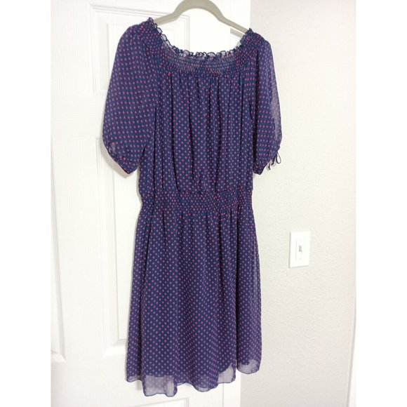 Women's En Focus Blue Polka Dot Pink Drop Waist Flowy Dress Size 14 - Picture 6 of 6